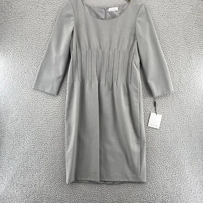 Calvin Klein Dress Womens 8 Gray Shift Pintuck Pleat 3/4 Sleeve Knee Length NWT - Image 1 of 4
