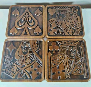 Coasters 3m Matina Vtg Wood Look Royal Flush Playing Cards Rubber Set Of 4 MCM - Picture 1 of 12