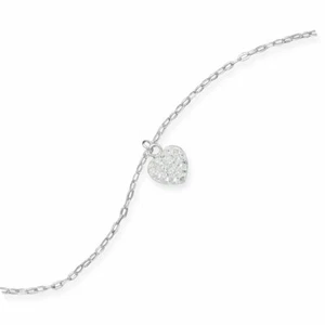 Anklet with Pave Crystal Heart Charm Sterling Silver Adjustable Length - Picture 1 of 1