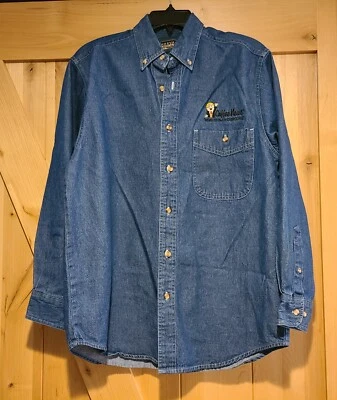 Harvard Square Denim Shirt Mens Sz S Blue Button Down Long Sleeve Coffee News - Image 1 of 4