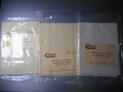3 AIDA Cloth 14 Count Cross Stitch Fabric  White & Ivory 12" x 12" Cotton Raymar - Image 1 of 3