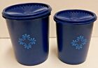 Vintage Tupperware Servalier Royal Blue Set Of 2 Canisters With Pushbutton Lids