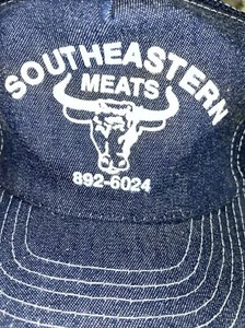 Vintage Otto Snap Back Hat Southeastern Meats Trucker Cap Cow Bull Denim Farm - Picture 1 of 17