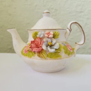 Vintage Tea pot Ceramic Decor Floral Flowers Multicolor Small 3.75 "  - Picture 1 of 12