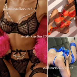 Sexy Women Lace Lingerie Bra G-String Set Fishnet Nightwear Babydoll Sleepwear - Picture 1 of 58