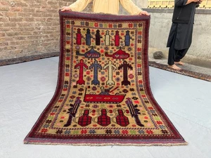 Tappeto da guerra afgano vintage annodato a mano, tappeto tribale in lana con elicottero tappeto ufficio - Foto 1 di 11