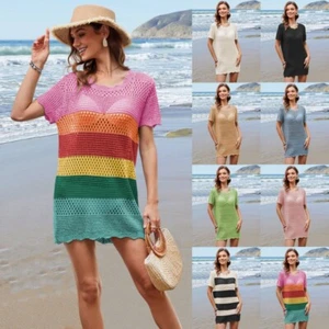 Fashion Beach Dress Women Crochet Hollow Cover-up Summer Bikini Swimsuit Knitted - Picture 1 of 24