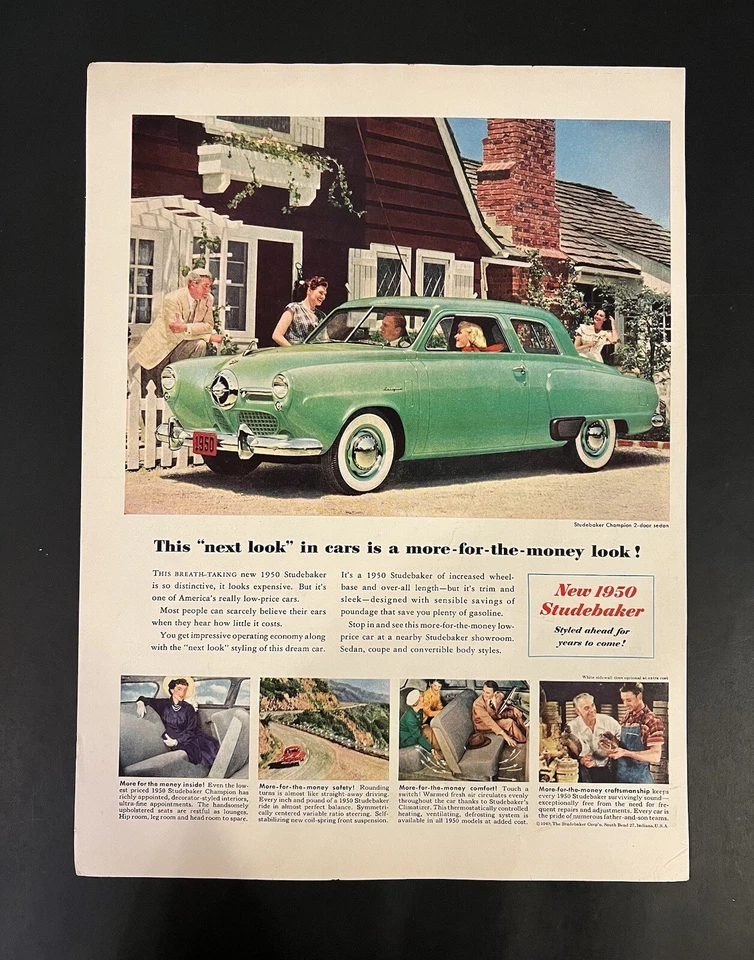 Studebaker Automotive 1950 Life Print Ad 10.5x13.5 Green Mid Century - Image 1 of 3