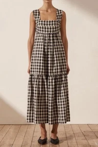 Shona Joy "Aimee wide strap open back midi dress" in black/natural size 14 BNWT - Picture 1 of 12