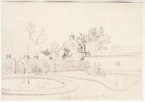 Josef Büche, Schloßgarten Mirabell Salzburg, Bleistiftzeichnung, um 1890 - Bild 1 von 2