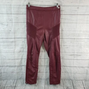 Free People Womens Faux Leather Kaelin Moto Pants Sz 8 Wine High Rise Side Zip - Picture 1 of 9