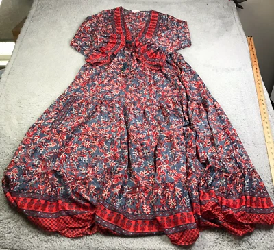 Boemo Anthro Maxi Dress Womens XLP Lace Up Tassel Boho Peasant Cottagecore - Image 1 of 4