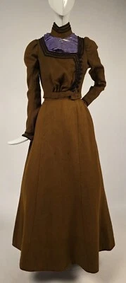 EARLY EDWARDIAN 2 PC WOOL DRESS W BRAID + BUTTON DETAIL - Image 1 of 4