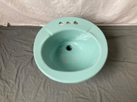 Vtg 18" Round Spruce Green Porcelain  Self Rimming Drop In Bath Sink 182-23E Cover