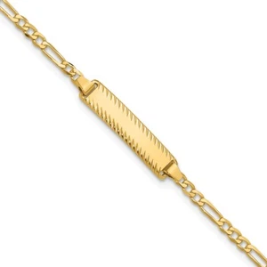 14k Yellow Gold Figaro Link Diamond Cut ID Bracelet - Picture 1 of 4