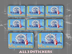 8 x 3D Stickers Resin Domed Flag Milwaukee - USA Adhesive Decal Vinyl - Foto 1 di 1