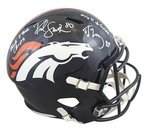 Broncos Rod Smith & Ed McCaffrey Signed Full Size Speed Rep Helmet BAS Witnessed - Picture 1 of 3
