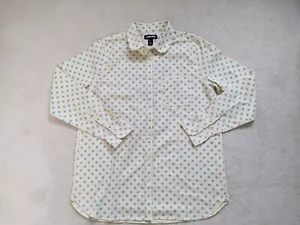 Lands End Womens Yellow & Blue Button Front Shirt No Iron Cotton Blend Medium - Picture 1 of 10