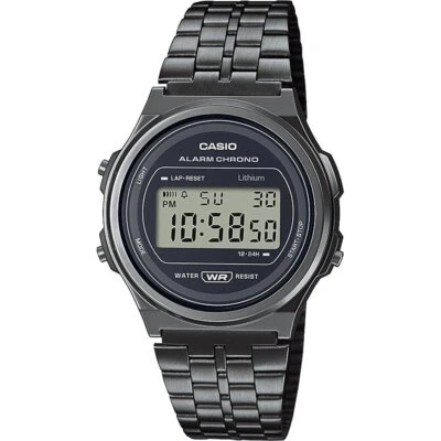 Orologio CASIO A171WEGG-1ADF Digitale VINTAGE Acciaio IP Nero Chrono Alarm - Immagine 1 di 3