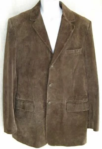 Men's Real Suede Leather Brown Blazer Three Button Coat Classic Vintage Jacket - Picture 1 of 9