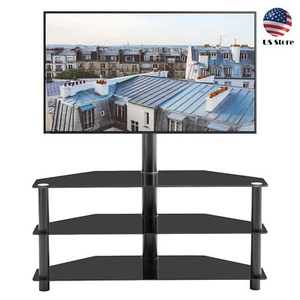 Universal Multi-Function Floor TV Stand with Tempered Glass Shelf for 32-65in TV - Picture 1 of 8