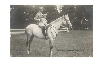 Unser Kronprinz German Royalty & His Oldest Son On a Horse Postcard Real Photo - Picture 1 of 2