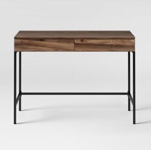 Loring Wood Writing Desk with Drawers & Charging Station- Walnut