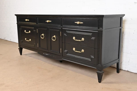 Thomasville French Regency Louis XVI Black Lacquered Dresser or Credenza Cover