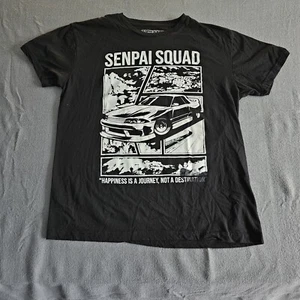 Senpai Squad Large "Happiness Is A Journey" Black Graphic Short Sleeve T-Shirt - Picture 1 of 7