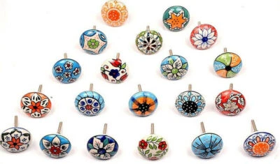 Lot of 10 PC Ceramic Door Knob Pull ARTY MULTI COLORED Cupboard Drawer Handles - Image 1 of 4