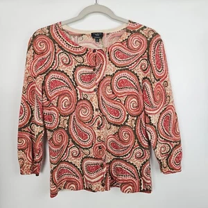 Cárdigan Talbots Pura Lana Merino Manga 3/4 Paisley Mujer PM Pequeño Mediano - Imagen 1 de 8