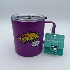 I’m a Teacher What’s Your Superpower? Double Wall Stainless Steel Purple Mug Cup - Picture 1 of 4