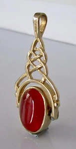 Llavero de oro de 9 quilates - Llavero giratorio de cornalina de piedra de sangre cabujón de oro amarillo de 9 quilates vintage - Imagen 1 de 15