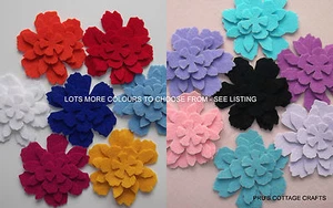 100% WOOL FELT DIE CUT FLOWERS/APPLIQUE/4 FLOWER SHAPES TO LAYER /COLOUR CHOICES - Picture 1 of 54