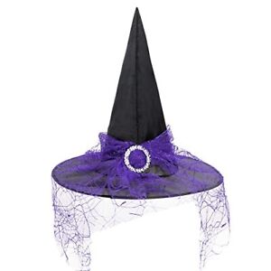 Halloween Witch Hat for Women Lace Adult Witches Hats for Decoration Wizard