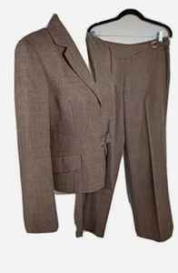 Zero Wms Sz 40 jacket 42 Pants Brown Tweed Pant Suit S46 - Picture 1 of 13