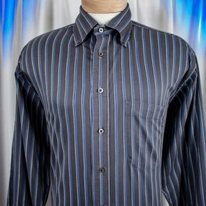 BURBERRY LONDON Herren Hemd grau blau weiß gestreift Baumwolle Seide Größe L - Bild 1 von 7
