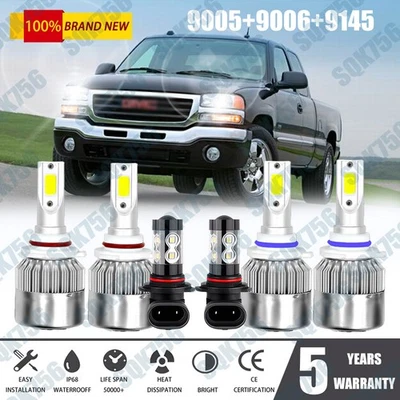 Faros LED + luz antiniebla 6x bombillas para 2003 2004 2005 2006 GMC Sierra 1500 3500 Foto 1 de 4