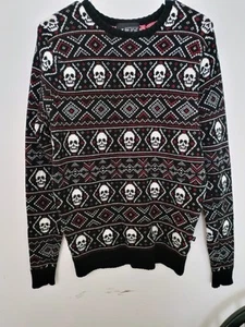 Hot Topic XXX Rude Skull Fair Isles Sweater Size XS Geometric Aztec Horror - Picture 1 of 5