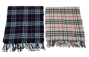 Auth Burberry Nova Check Pattern Cashmere/ Lambswool Fringed Scarf set NS070508 - Picture 1 of 24