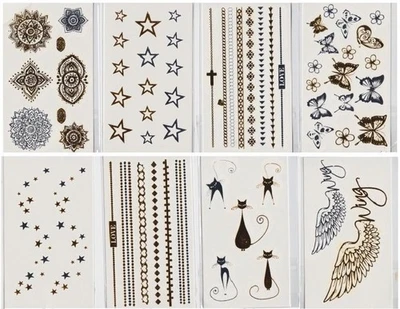 MARKENLOS Disposable Tattoo Choice of 13 Tattoos Metal Silver Gold Flash Body Stickers