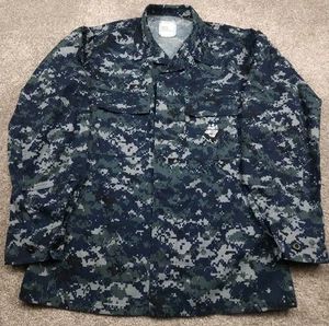 Navy Button Up Shirt Mens Medium Long Blue Camo  Blueberries Long Sleeve - Picture 1 of 20