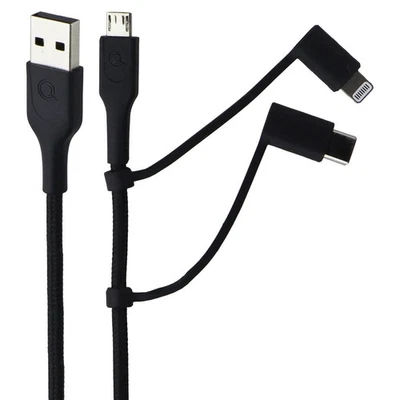 Quikcell 6FT USB-A to Micro USB, USB-C &  8-Pin Charging Cable - Black - Image 1 of 4