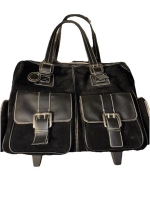 Jill-E Black Leather and Suede Rolling Camera Bag / Satchel and Laptop Case - Image 1 of 4