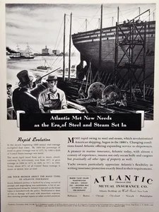 Atlantic Mutual Insurance Co the Era of Steam and Steel Shipping Print Ad 1938 - Bild 1 von 4