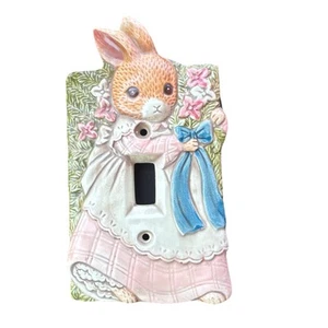 Vtg. Takahashi Bunny Rabbit Girl Light Switch Cover Plate Ceramic Pink Dress - Picture 1 of 7