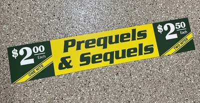 Letrero de película de alquiler de video familiar de precuelas y secuelas 7" x 36" LEER Foto 1 de 4