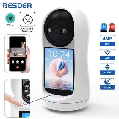 4MP PTZ Wifi Camera Video Call with 2.8 Inch IPS Screen Baby Cry Sound Detection - Image 1 of 4