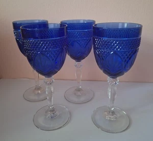 Vintage Sapphire Blue Wine Glasses by CRISTAL D'ARQUES-DURAND Stemmed Glassware - Picture 1 of 6