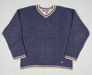 Vintage Y2K Tommy Hilfiger Ribbed V Neck Wool Blend Sweater Size M Preppy  - Picture 1 of 9